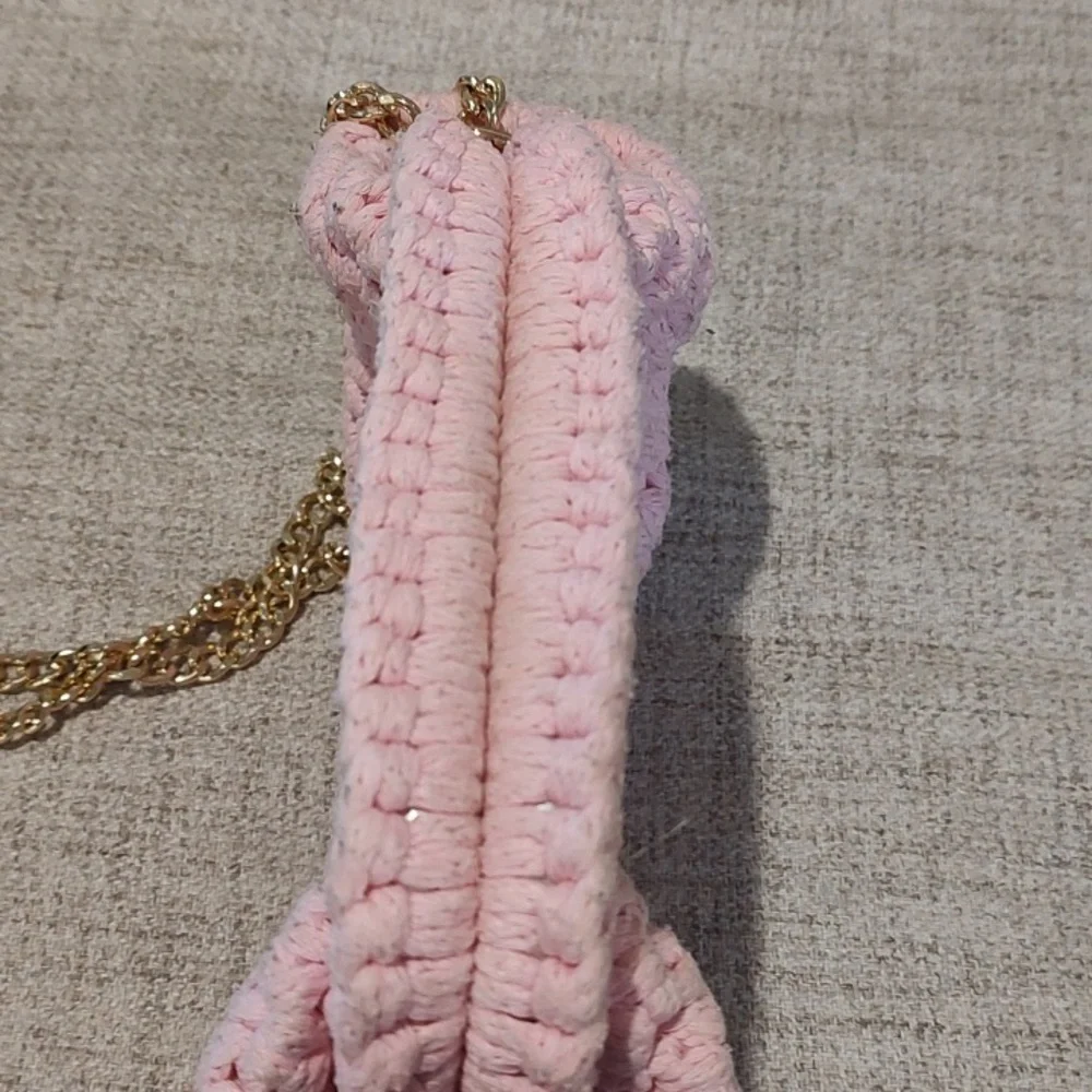Martin Levin Handmade Crochet Woven Pink Bag w/Gold Hardware